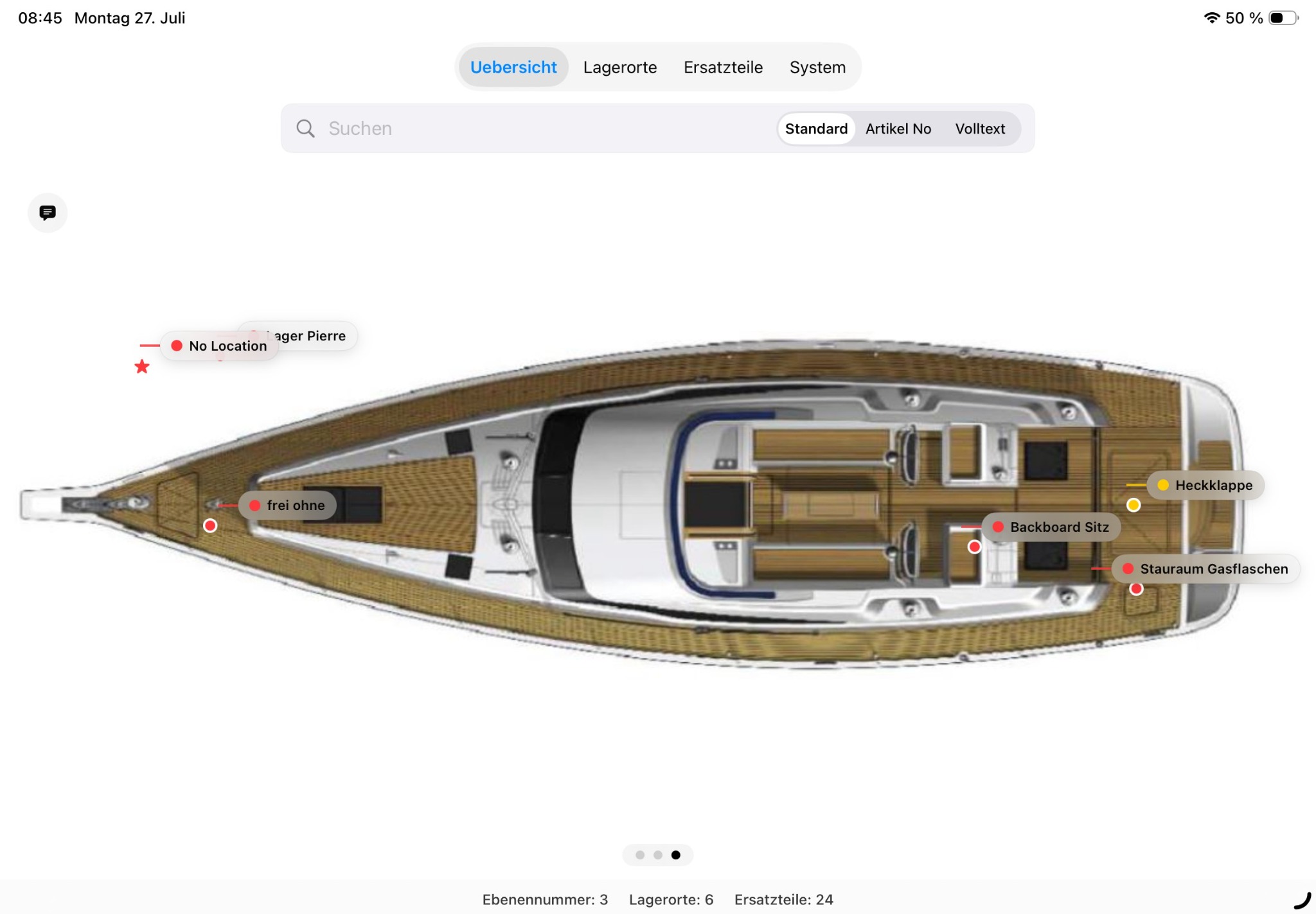 BoatStorage deck layout with marked storage locations