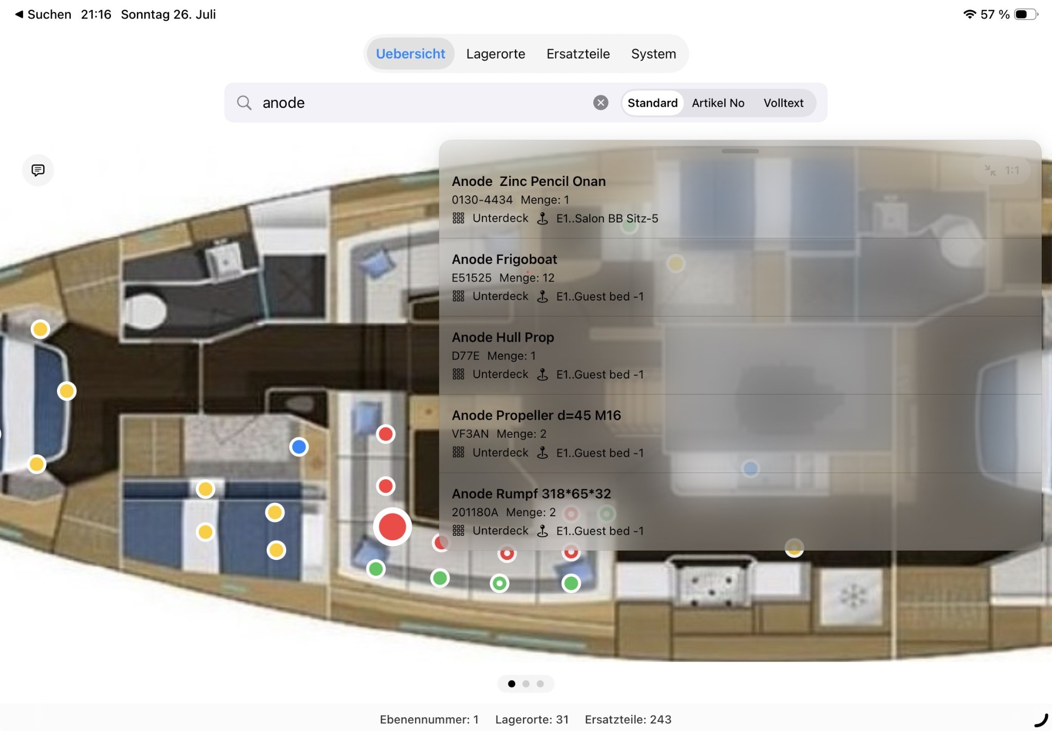 BoatStorage article search for anode with results and marked storage locations